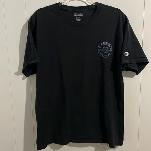 Champion Logo T shirt Black Multi Color Womens Size Large - Picture 1 of 4